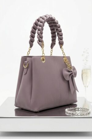 ethanfpurse Amethyst Ruched-Handle Bow Handbag